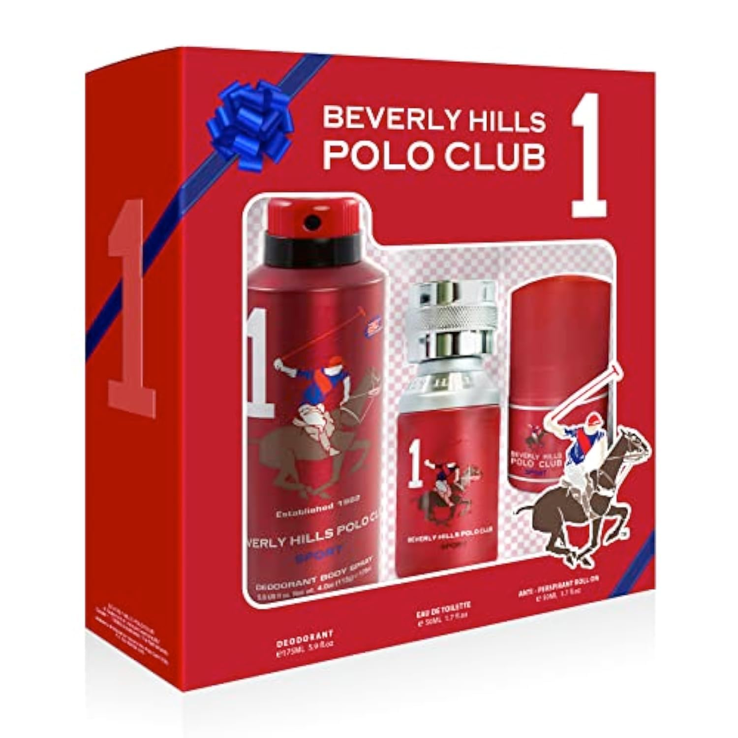 Beverly Hills Polo Club Sport No.1 3PCS Gift Set for Men EAU DE TOILETTE 50ml + Sport Deodorant 175ml + Anti - Perspirant Roll On