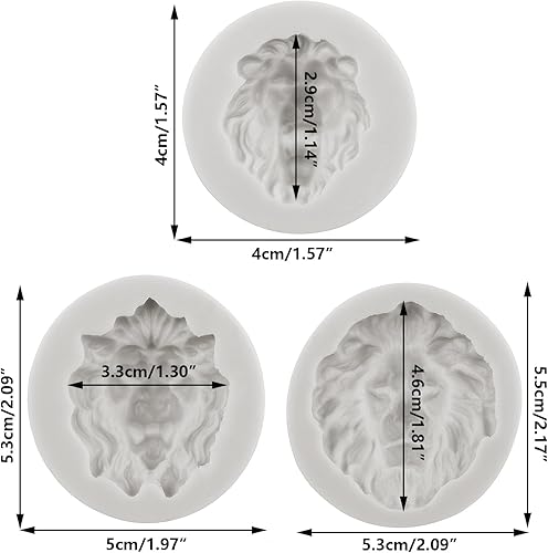 Miniatura 2 de MINFEIDMS Juego de 3 moldes de silicona con cabeza de león para decoración de pasteles, pasta de goma de mascar de polímero de chocolate y caramelo