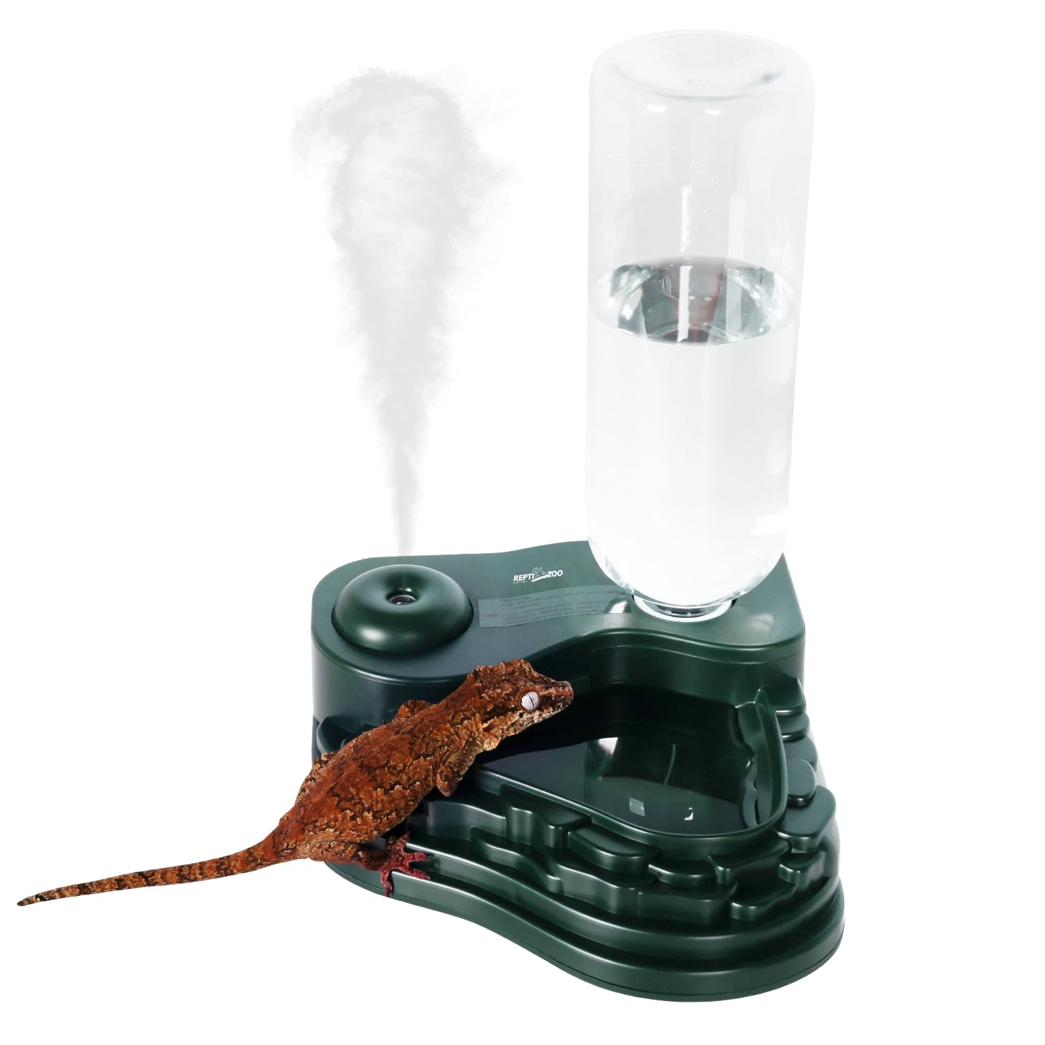 REPTI ZOO Comedero de agua y nebulizador, humidificador 2 en 1 para reptiles con cuenco de agua, dispensador de agua automático para camaleón, rana, lagarto y geco