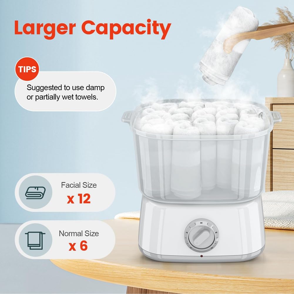 Calentador Toallas Caliente, Vaporizador Toallas Calentamiento Rápido para Tratamientos Faciales Contener 12 Mini Toallas Húmedas, Mini Calentador Toallas Portátil Enchufe Europeo