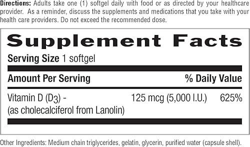 Miniatura 4 de Country Life Vitamina D3 5000 UI 365 cápsulas blandas certificado sin gluten