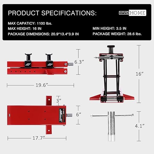 Miniatura 6 de VIVOHOME Elevador de motocicleta de 1100 libras, gato de elevación de tijera para motocicleta ATV con sillín y pasadores de seguridad, gato de