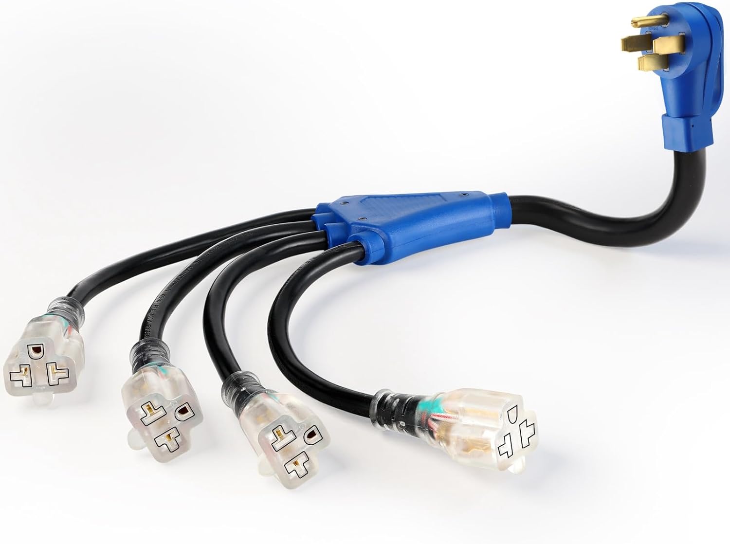 Product image of Kanayu 50A to 110V 15/20A RV Generator Adapter Cord Compatible with NEMA 14-50P to 4 x 5-15R/5-20R or 6-15/6-20R, 4 Prong Generator Plug to 3 Prong 15/20Amp Household Regular Connector 2FT, ETL Listed