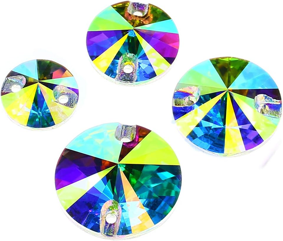 DONGZHOU 80pcs Sew On Rhinestones Round Flat Back Sew On Glass Rhinestone Sewing Crystal Gems Stone Beads for Costume, Clothes, Garments, Dress, Jewelry, Belt, Shoes and DIY Crafts