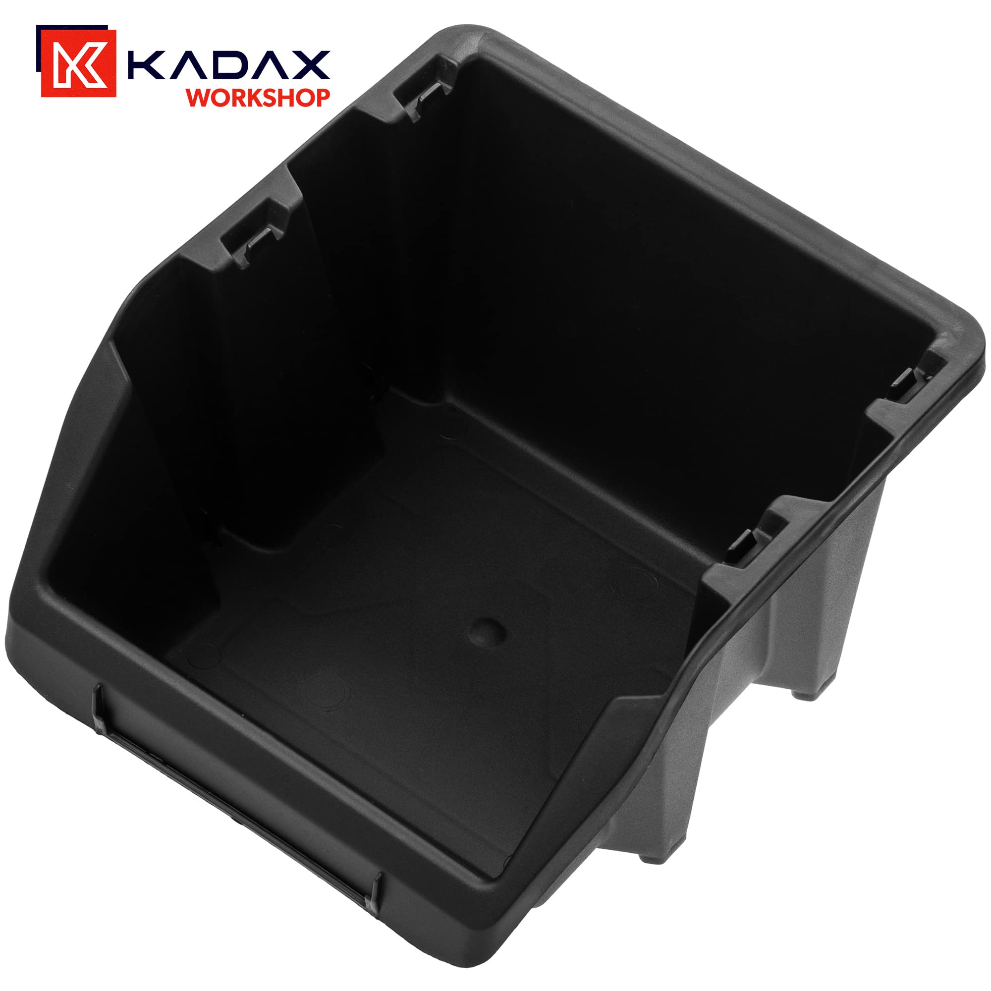 KADAX Caja apilable para taller, pequeña caja clasificadora de plástico PP, en diferentes tamaños y colores, cajas de almacenamiento para pared (negro, juego de 20 unidades, 272x238 mm)