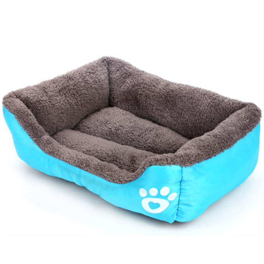 Lit pour chien bleu avec rebords rembourrés, couchage carré L