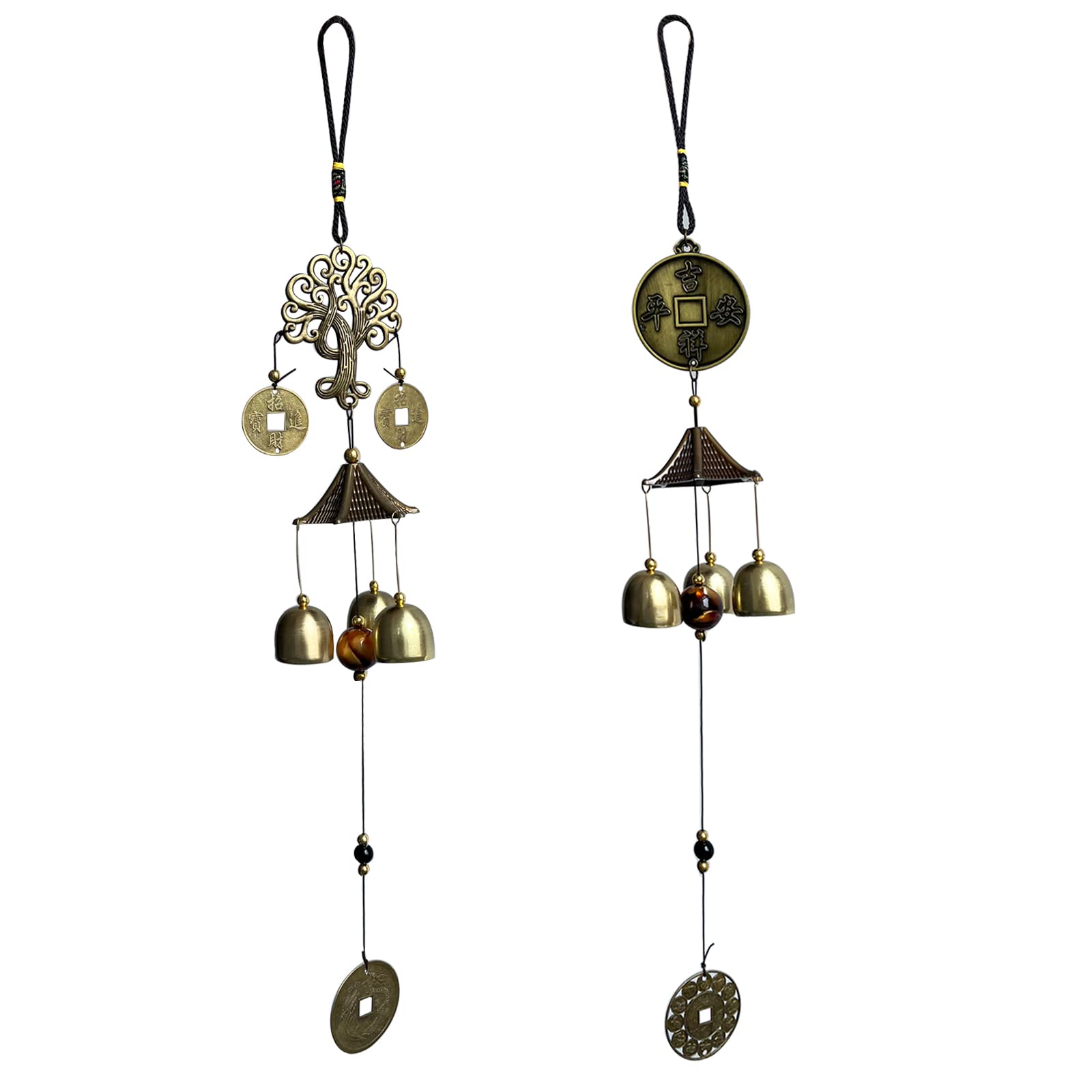 2 Pièces Carillons Éoliens Fengshui, Carillons Éoliens Chinois, Éolien Cloches Bronze, pour Fenêtres Intérieures, Jardins, Balcons (Style Arbre Fortune Aléatoire)