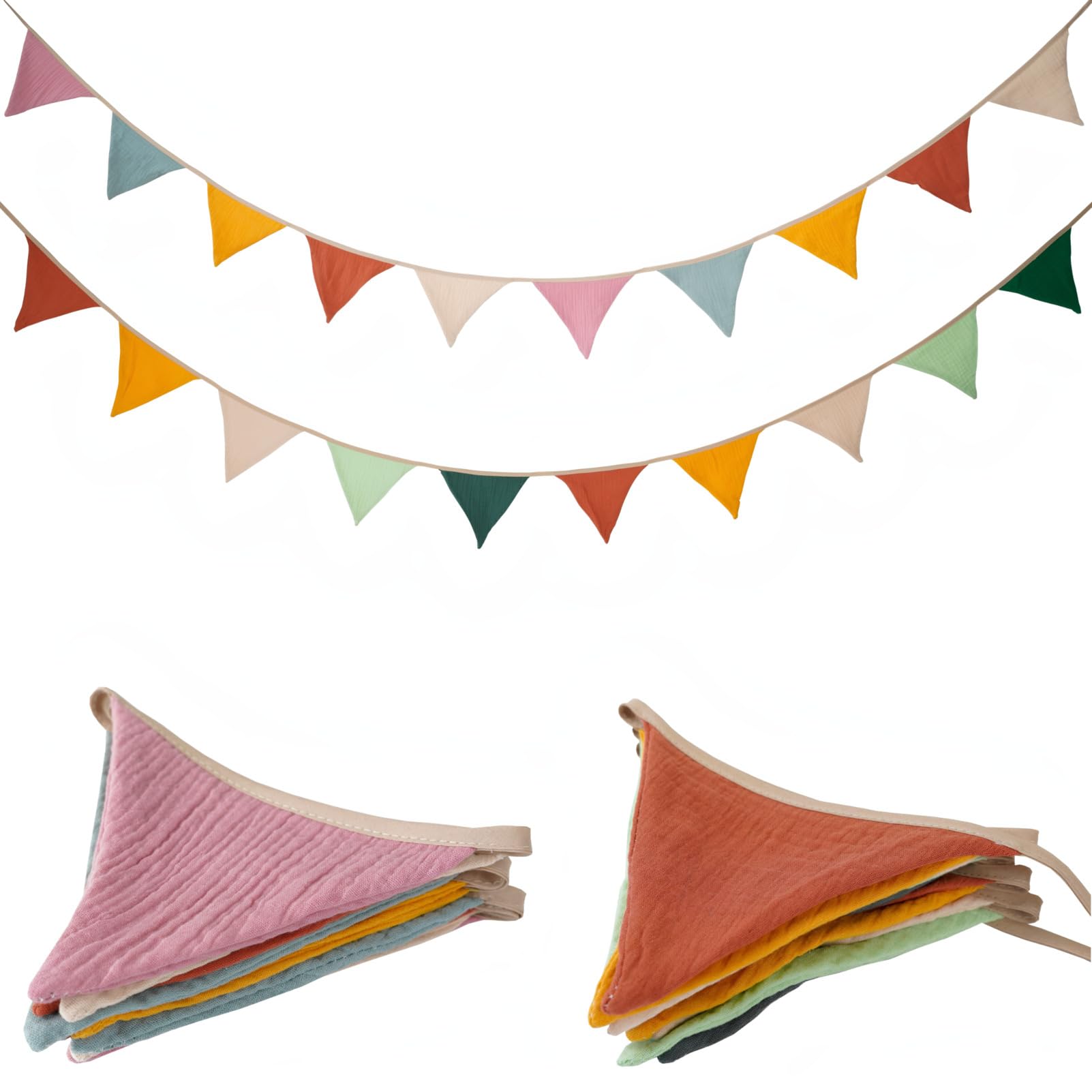 SHIFANQI Fabric Bunting 20Pcs Triangle Bunting Banner, Colorful Cotton Bunting Garland for Baby Shower Nursery Birthday Party Afternoon Tea Garden Wedding Indoor Outdoor — image 1