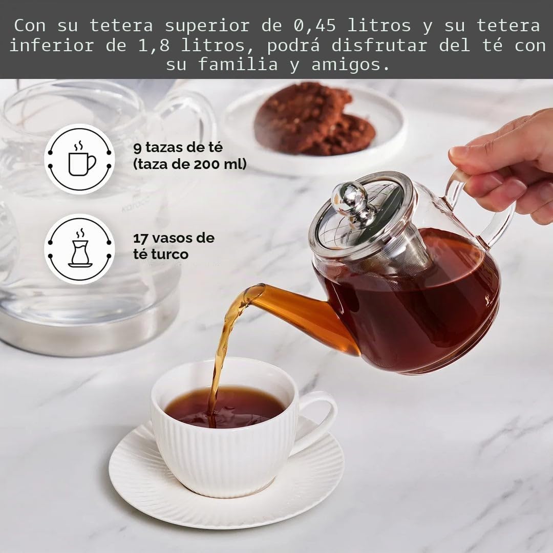 Karaca Dora - Tetera de cristal de 450 ml, hervidor de agua de 180 ml, apto para cocinas de gas y eléctricas, tetera Caydanlik y juego de tetera (sin inducción), cristal