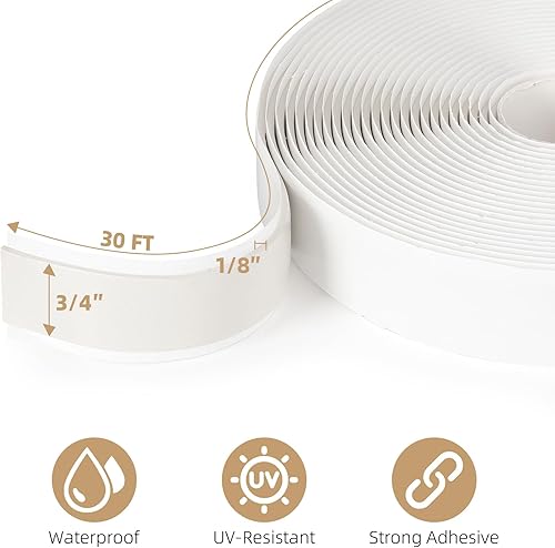 Miniatura 2 de Rvhouse Cinta de butilo blanca de 34 pulgadas x 30 pies, paquete de 2 cintas de butilo para calafateo de butilo de alta calidad sin endurecimiento