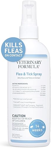 Veterinary Formula Pulverizador para pulgas y garrapatas para perros, 8 onzas Pulverizador de pulgas fácil de usar, mata al contacto, evita el