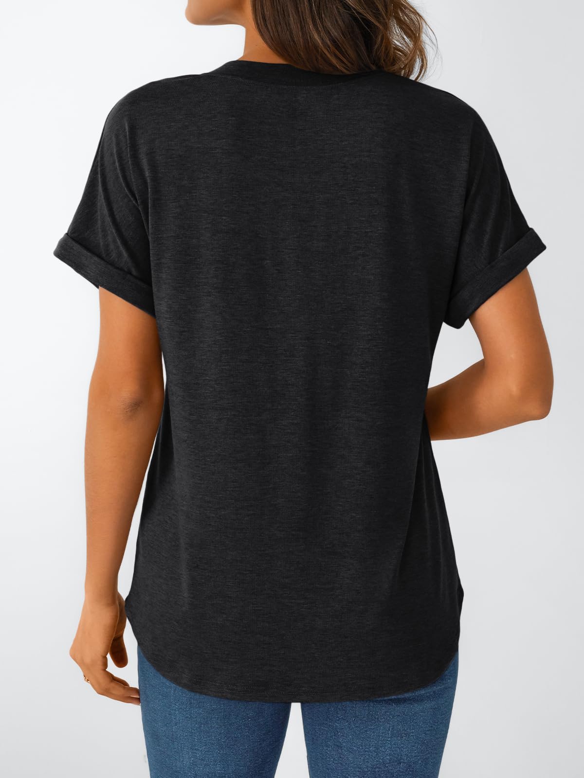 AUTOMET Women's Short Sleeve Shirts Henley Dressy Casual Summer Tops 2026 Spring Fashion Trendy Cute T-Shirts Black Small - 3