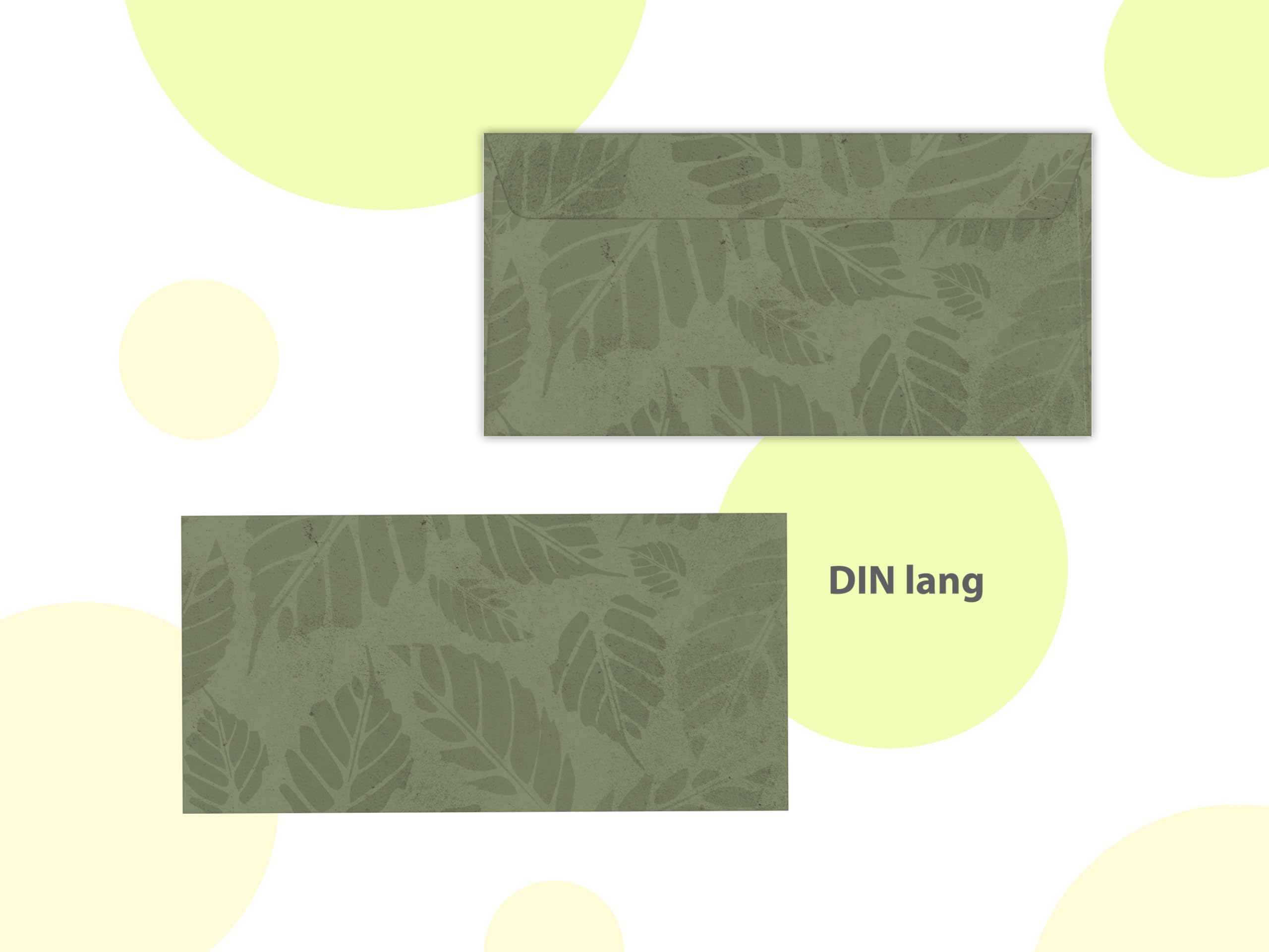 Briefpapier-Set 250 Briefbögen DIN A4 + 250 Umschläge DIN-lang ohne Fenster haftklebend - Papier beidseitig beschriftbar und bedruckbar für Taufe Kommunion Firmenpost naturelle hellgrüne Blätter