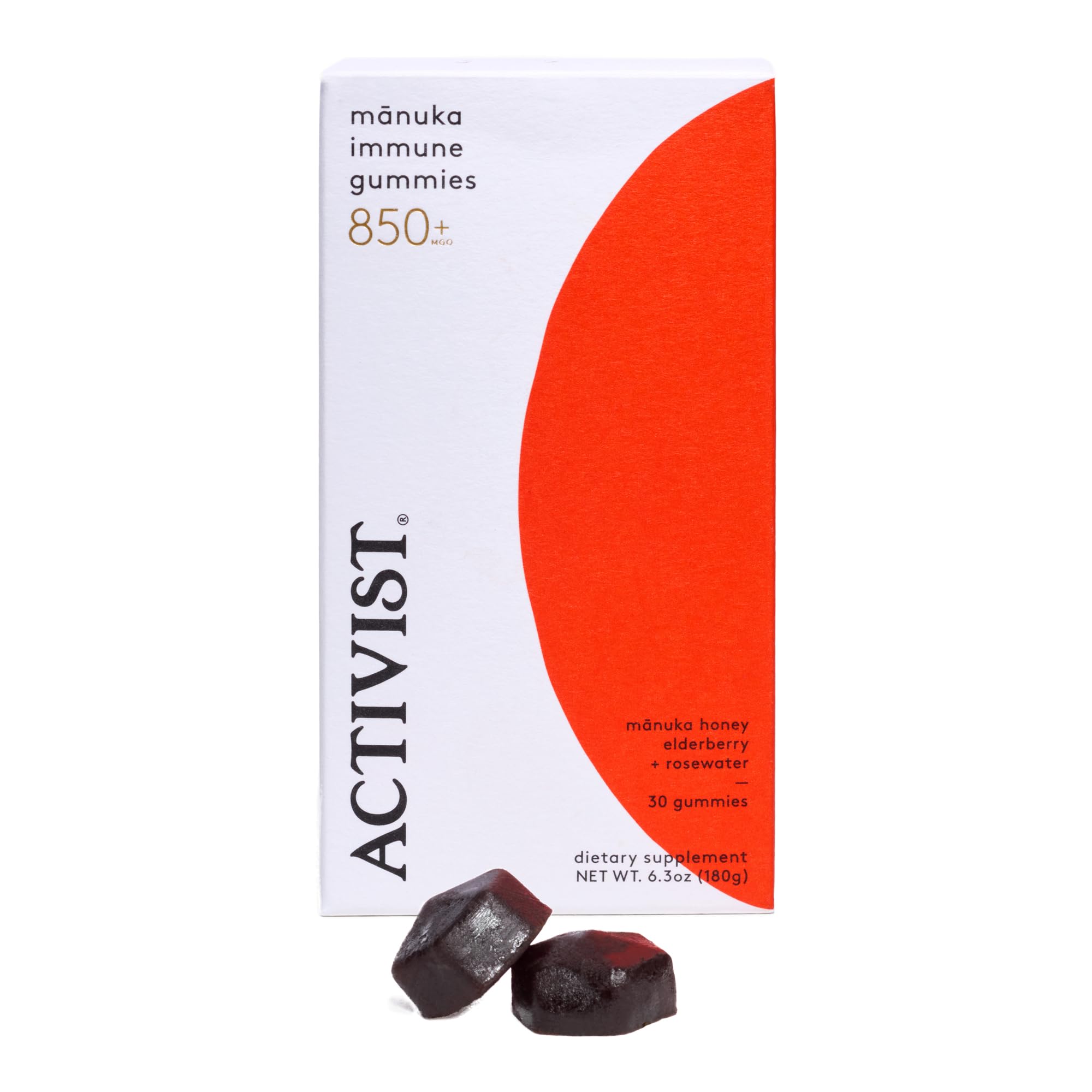 ACTIVIST Manuka Immune Gummies | Raw Mānuka Honey 850+MGO, Elderberry, Rosewater | Dietary Supplement | Gluten-Free | 30 Gummies (180 g | 6.3 oz)