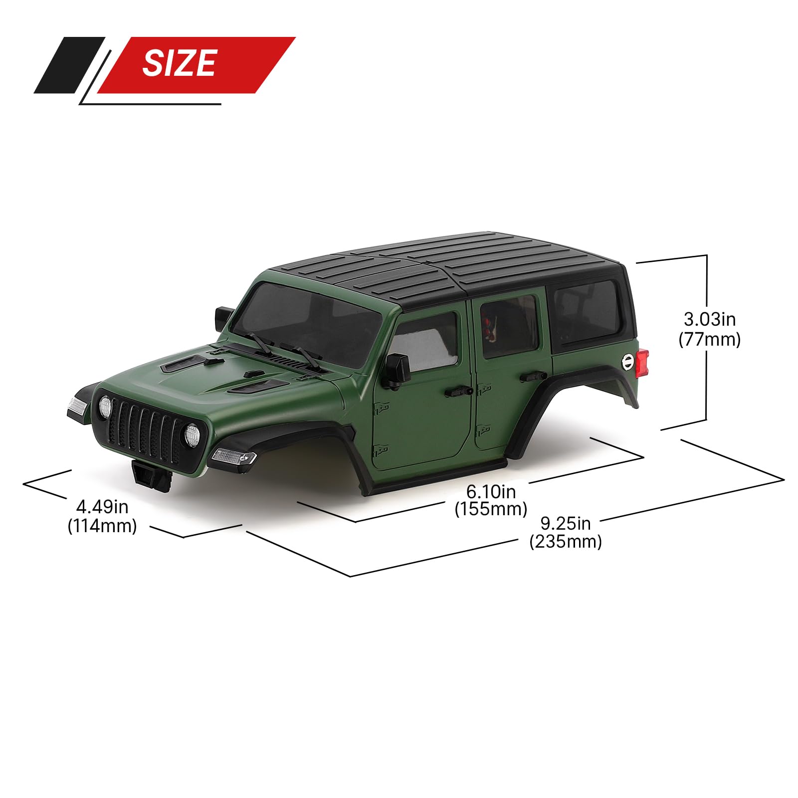 INJORA 6,10 Pollici RC Carrozzeria - ABS Berlina Corpo Corredo con Paraurti Posteriori Anteriori per TRX4M Upgrade 1/18 RC Crawler Chassis (Verde)