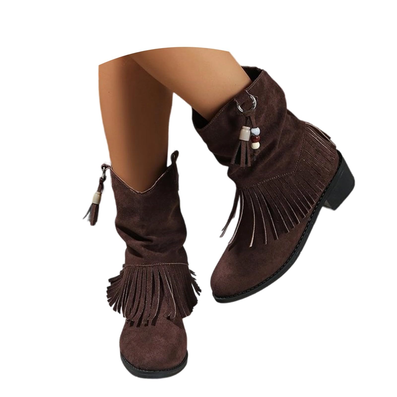 Generisch Cowboystiefel Damen, Cowboy Stiefel Damen mit Fransen Cowgirl Kostüm Wildleder Cowboy Boots Festival Westernstiefel Hippie Stiefel Schuhe Western-Party Karneval Kostüme