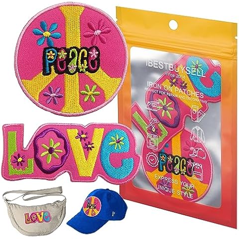 2 pcs Love Flower Word Sew on or Iron on Patches Embroidered Applique Craft Accessory for Decorate Your Clothes Jeans Tshirt Jacket Pant Bag Backpack Hat for Men Women Boys Girls Kids Teen Adult Pink Cover