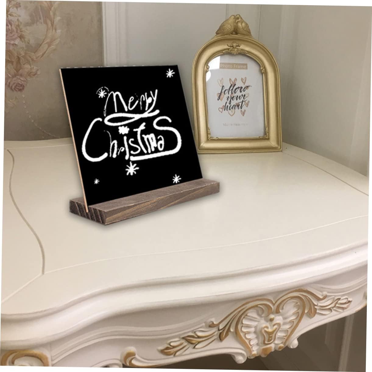 4Pcs Small Wood Blackboard with Double Sided Writing and Base