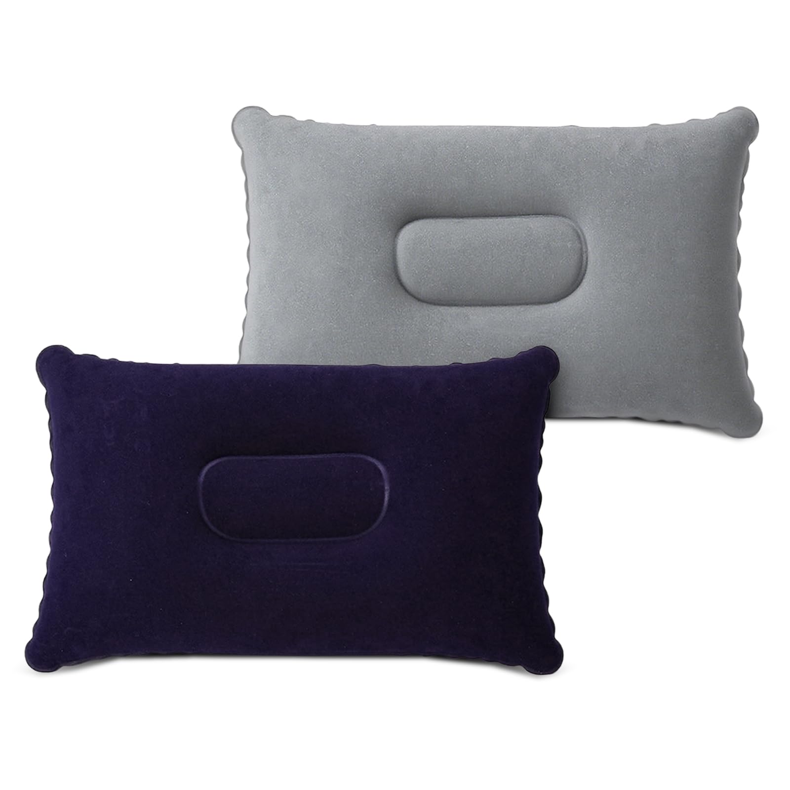 flintronic Kleine Campingkissen, 2PCS Ultraleicht Aufblasbares Kissen, Beflockung Luftkissen, 34x22 cm, Grau + Marineblau