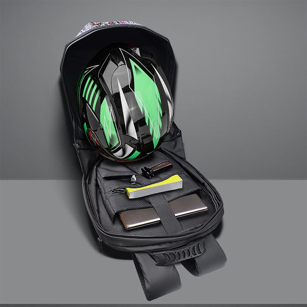 Alomejor Sac à Dos de Moto à Coque Rigide LED Sac à Dos de Moto de Grande capacité avec Compartiment pour Ordinateur Portable pour les Fêtes de Festivals (2)