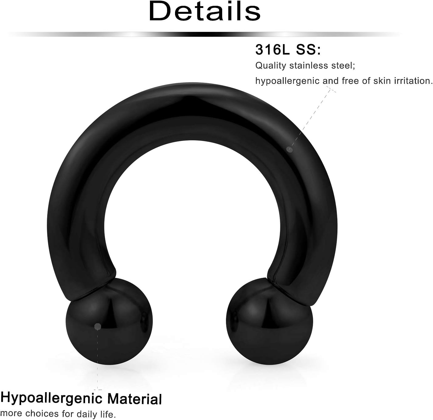 Ftovosyo PA Ring Internally Threaded Circular Barbells Horseshoe Large Septum Ring Ear Gauges Earrings 2G 4G 6G 8G 12mm/16mm 316L Surgical Steel Pierced Body Jewelry for Women Men - Image 2