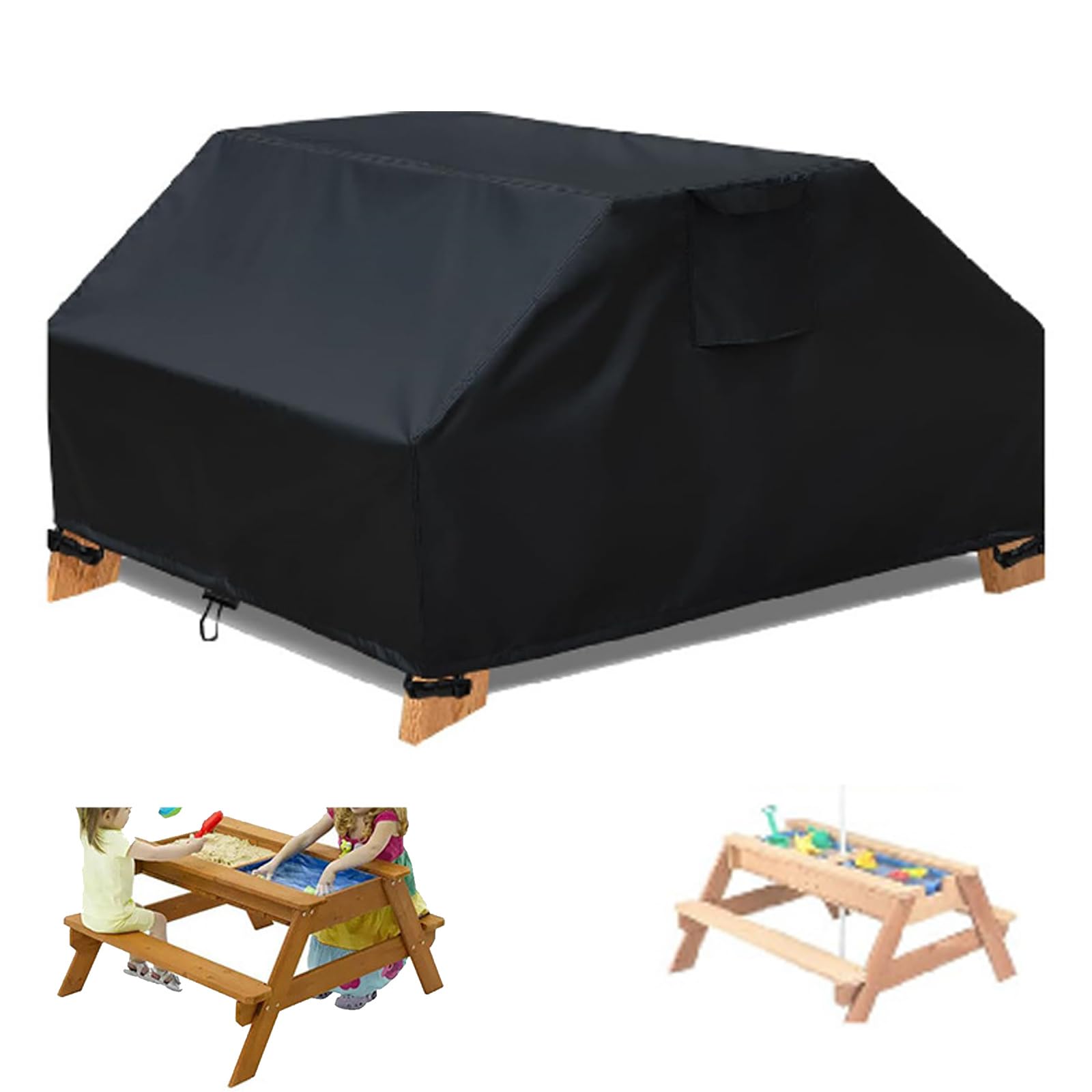 Housse table pique-nique enfant noire bâche étanche 102x102cm
