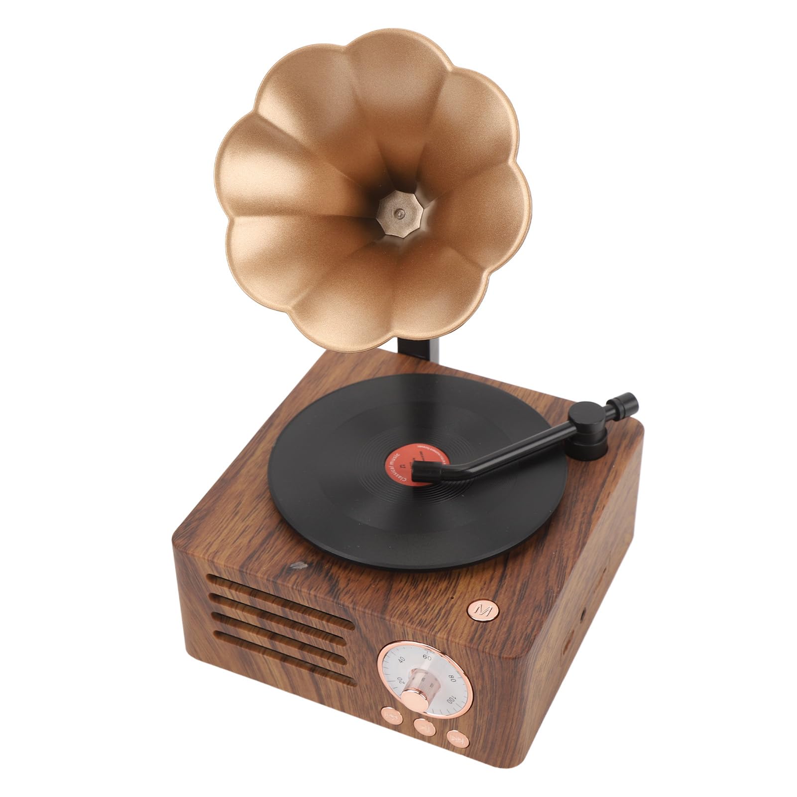 Joueur de Disques, Haut-Parleur de Haut-Parleur Gramophone Haut-Parleur avec Haut-Parleur Grain de Bois Vintage ROTACTACT ROCKAT Player Forme Stéréo Haut-Parleur pour la Maison