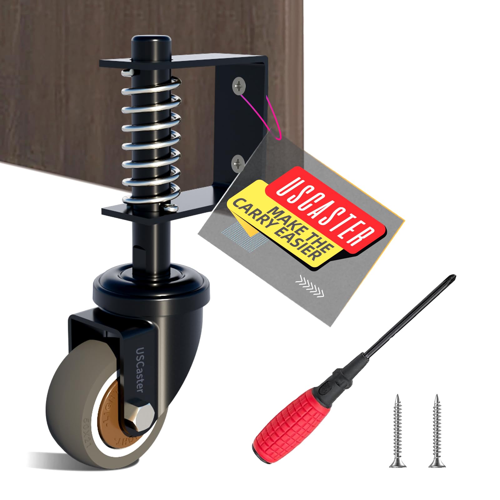 USCaster 1 Pack Gate Caster 2inch Gate Wheel for Wooden Gate 80lbs Capacity 360 Degree Rotation TPR Rubber Tire Spring-Loaded Gate Wheels with Screws