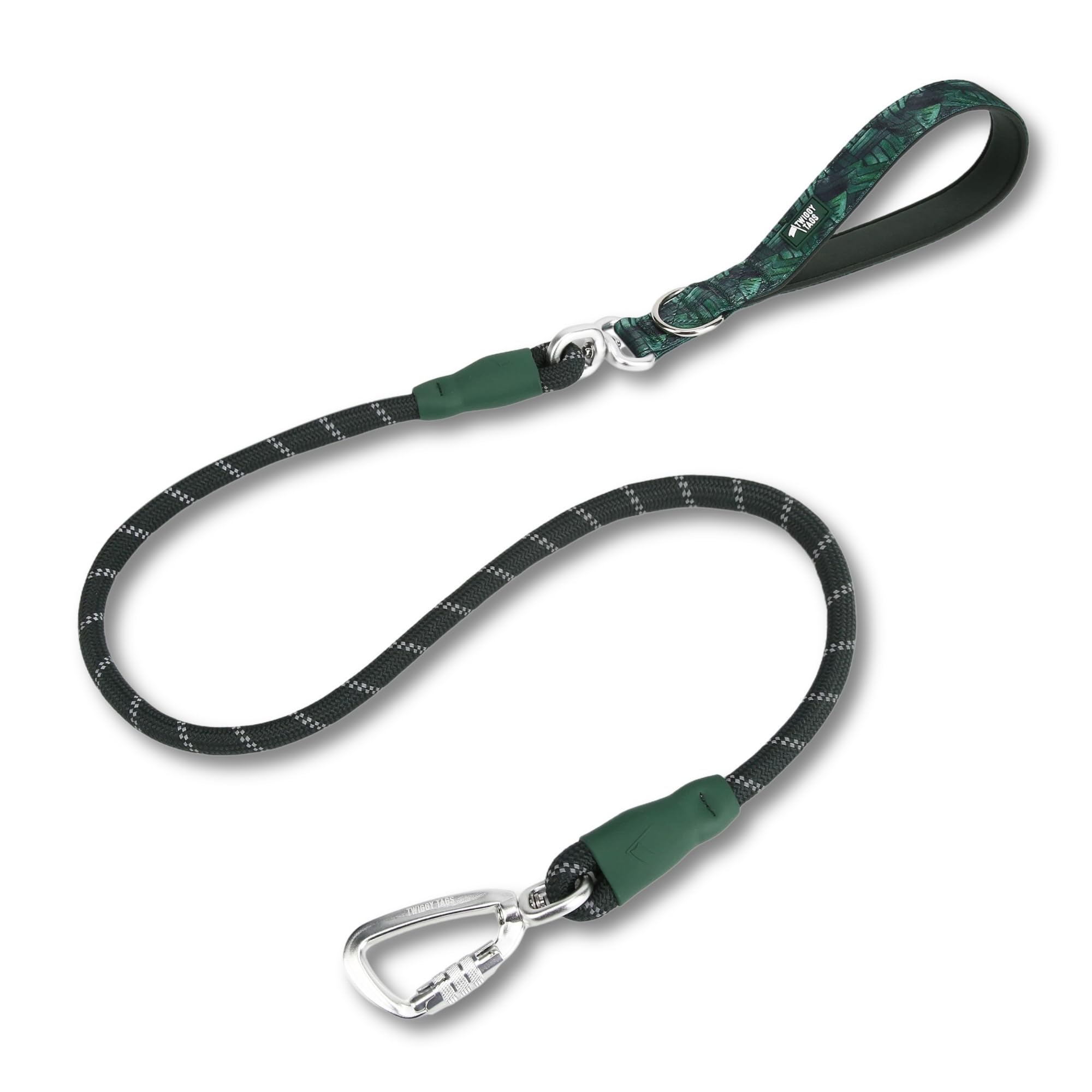 Twiggy Tags Recycled Rope Lead | Strong Rope Dog Lead | Reflective Locking Carabiner & Durable | Suitable For All Dog Breeds (Canopy Dark Green)
