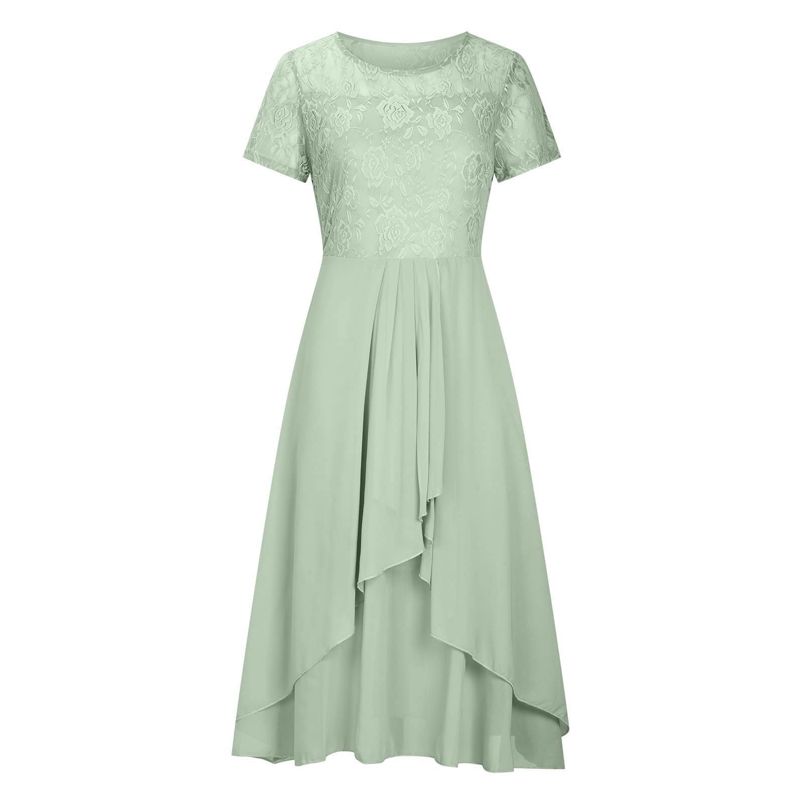 FUPODD Sommerkleid Damen Lang Spitze Abendkleider Elegant Für Hochzeit Chiffonkleid Damen Cocktailkleid Damen Abendkleid Damen Luftig Ballkleid Brautjungfernkleider Festliche Kleider Damen Schwingen