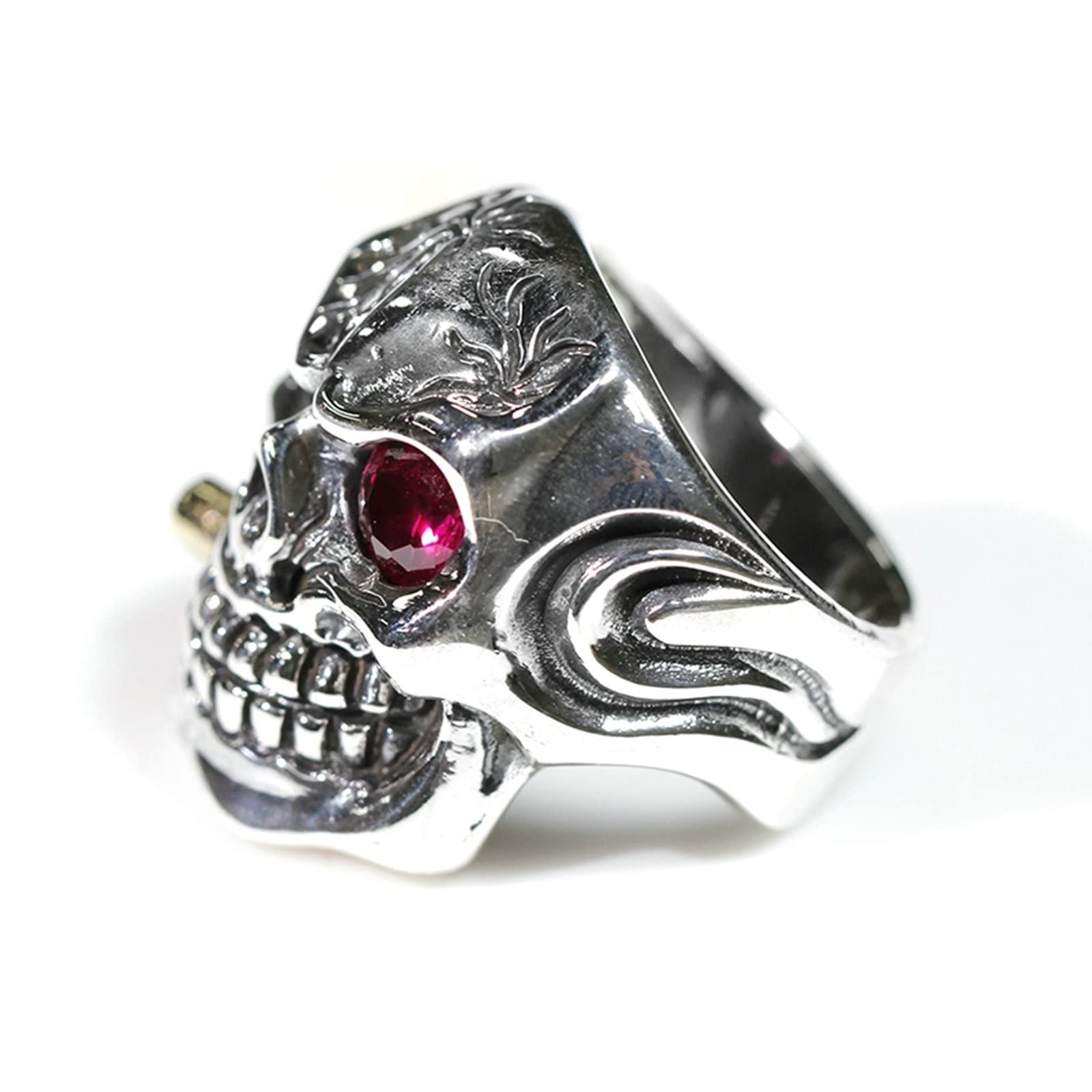 Gualiy Anillo de plata de ley para hombres, anillos de promesa masculinos, plata de ley Punk Rock Skull con bandas de circonita cúbica, anillo de talla O 1/2 - V 1/2, Cubic Zirconia,