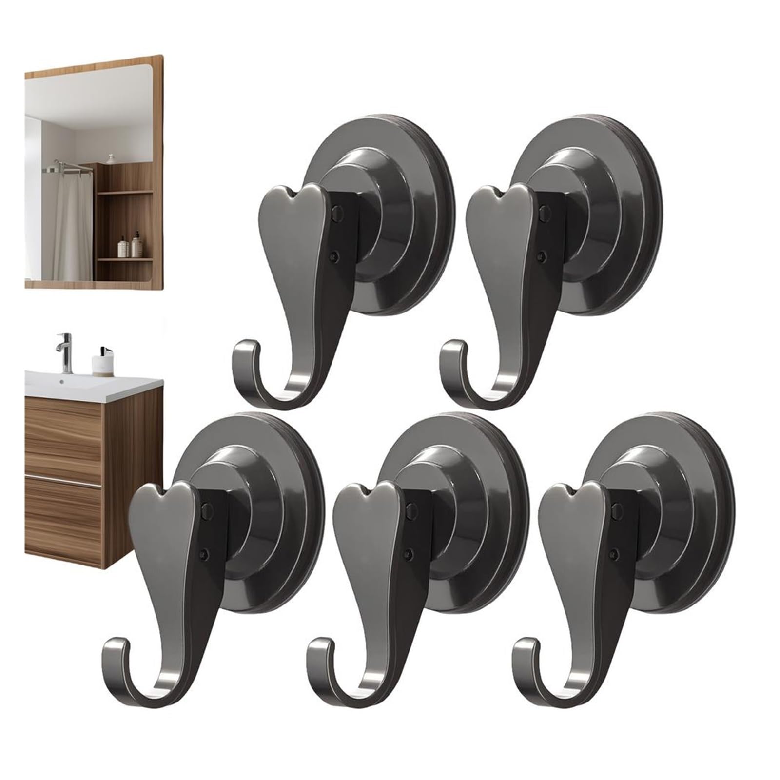 SEVEQIS Glass Suction Cup, Hooks with Suction Cups Traceless Hanger Strong Vacuum Bathroom Cup Removable(Grijs)