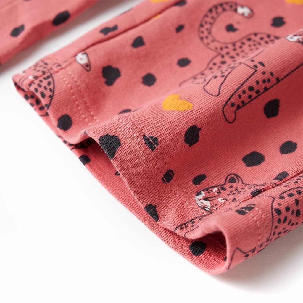 Pigiama per bambini a maniche lunghe rosa antico in cotone 95% morbido e traspirante con elastico in vita e motivo leopardato per bambini 92 adatto come accogliente tuta da casa per l'estate e