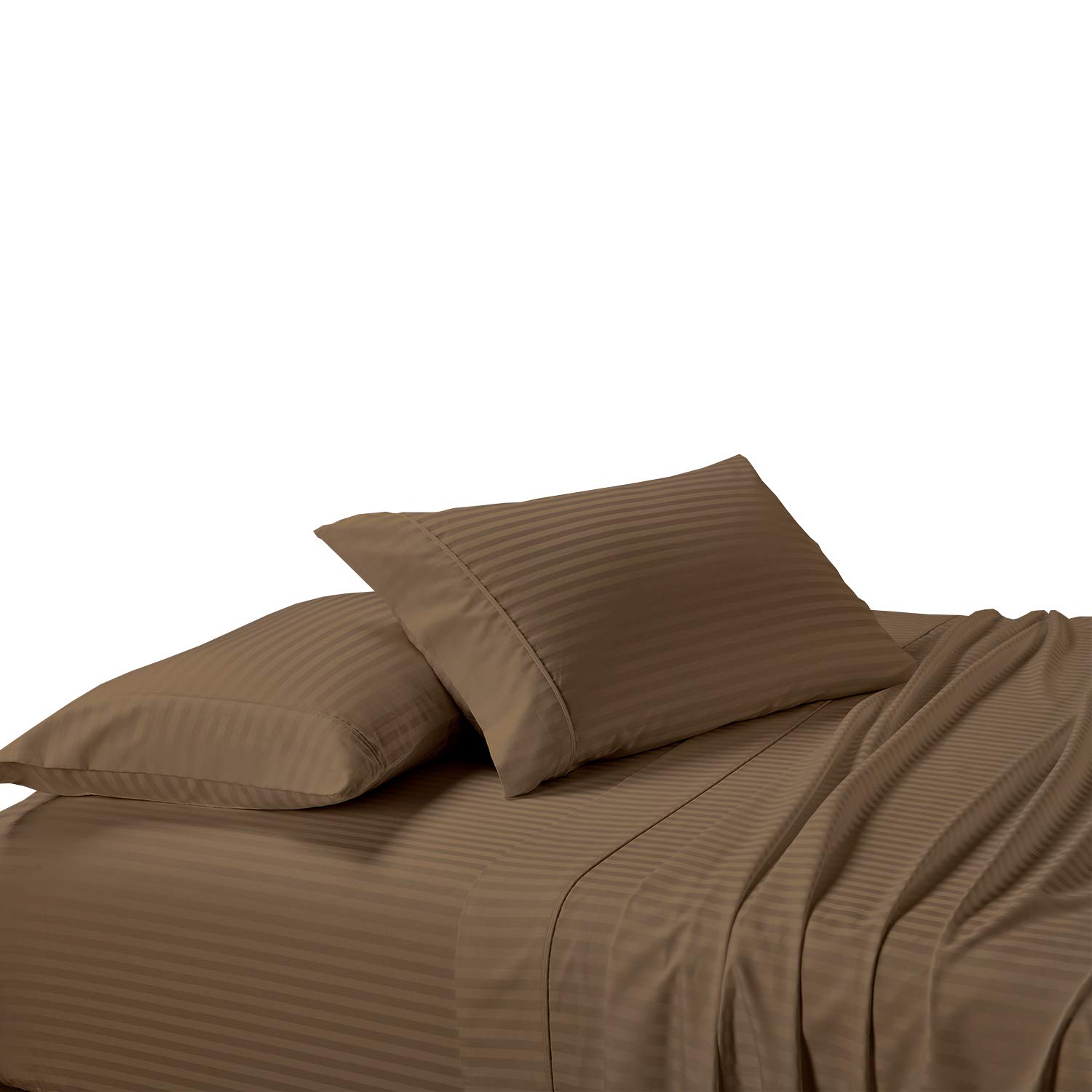 Luxe 300 fils Rayures de lit, poche profonde 100% coton égyptien Lit Feuilles 300tc, toutes les tailles., Taupe, Twin