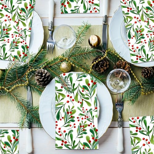 MORAINJAY 40 PCS Christmas Party Napkins, Christmas Berries Paper Napkins for Xmas Winter Party, Birthday Tableware Decorations Supplies - Image 4
