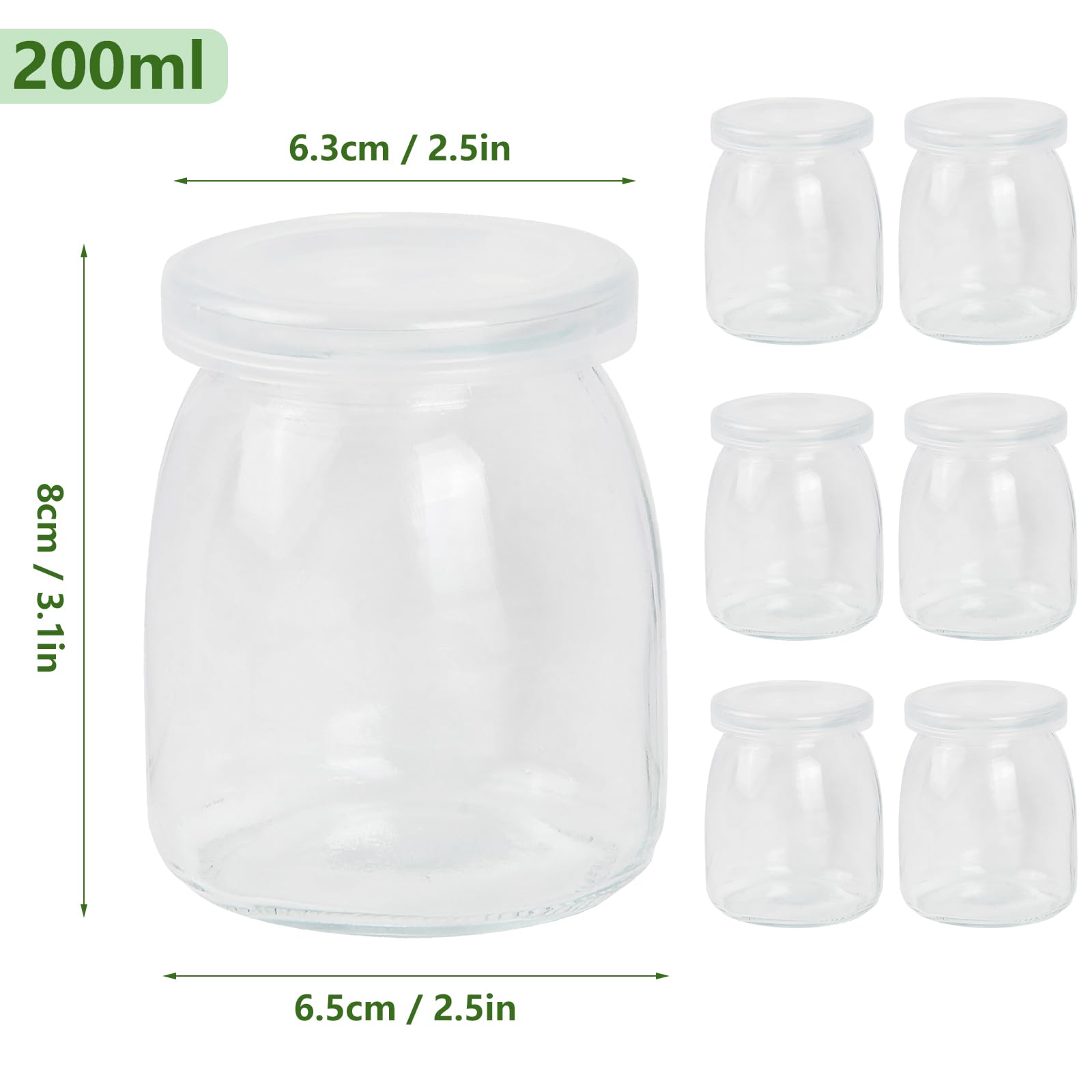 6 przezroczystych słoików do jogurtu z pokrywką, 200 ml, przezroczyste szklanki deserowe, wielokrotnego użytku, na jogurt, na desery, galaretki, miód, tiramisu, musli, musli