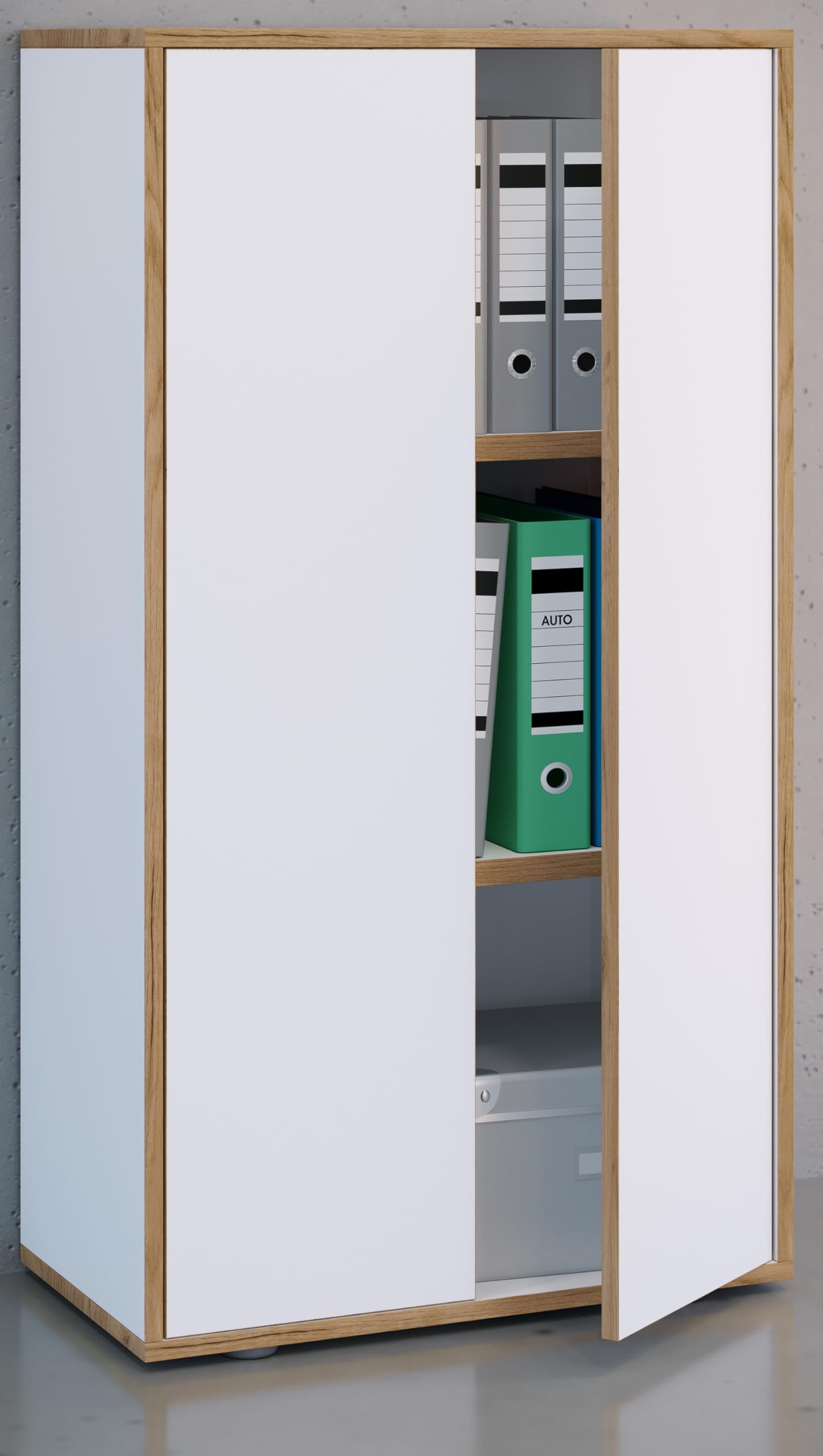 VCM Holz Büroschrank Ordner Aktenschrank Büromöbel Schrank Salia 3-Fach Breite 60 cm Drehtüren