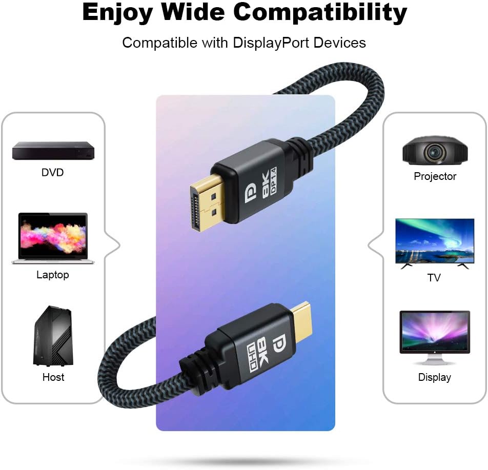 Exсluѕіvе DisplayPort 1.4 Cable 15ft (3 Pack), Yauhody 32.4Gbps DP 1.4 Cable, 8K@60Hz 7680x4320 4K@240Hz 144Hz, 2K@240Hz 165Hz, HBR3 HDR HDCP 2.2, VESA Certified Braided DisplayPort 1.4 High Speed Gaming Cord