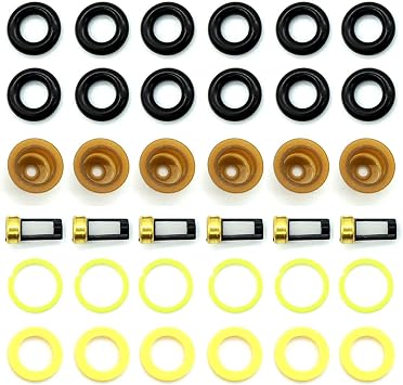HiSport Fuel Injector Rebuild Service Kits for Universal EV1 Engines Injector O-Rings, Injector Spacers, Injector Retaining Pintle Caps, Injector Micro Basket Filters - 6 pcs/pack