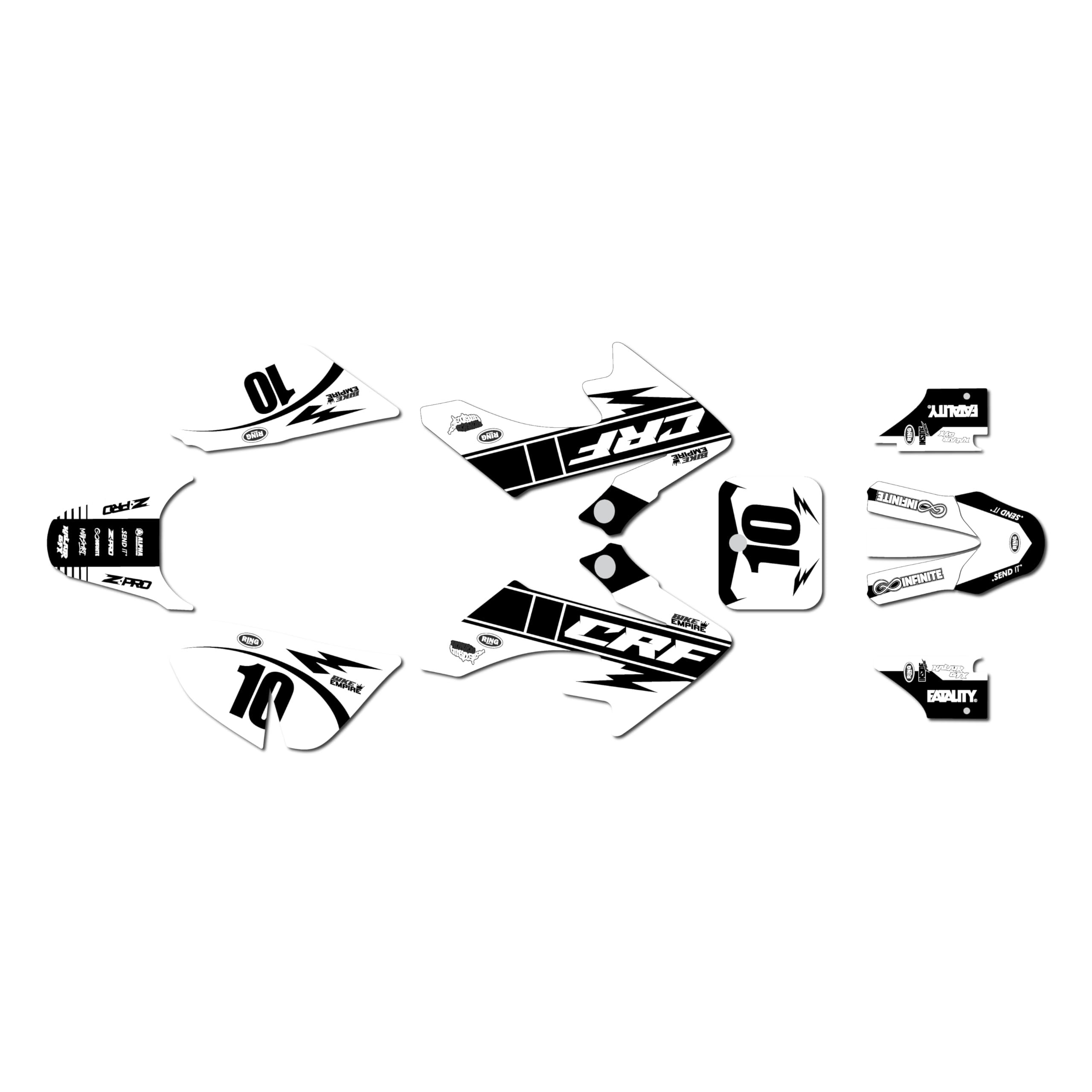Graphics Kit for Honda CRF50 (All Years) SPEED Series White 09 Mil - Dirt pit bike motorcycle stickers, dirtbike racing automotive decal motocross accessories no-plastics