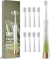 Vista 8 de Cepillo de dientes eléctrico sónico AJELU para adultos, cepillo de dientes sónico recargable por USB con 8 cabezales de cepillo, temporizador