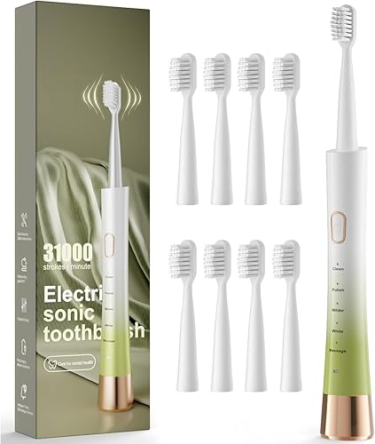 Vista 15 de Cepillo de dientes eléctrico sónico para adultos, cepillo de dientes sónico recargable por USB con 8 cabezales de cepillo, temporizador inteligente