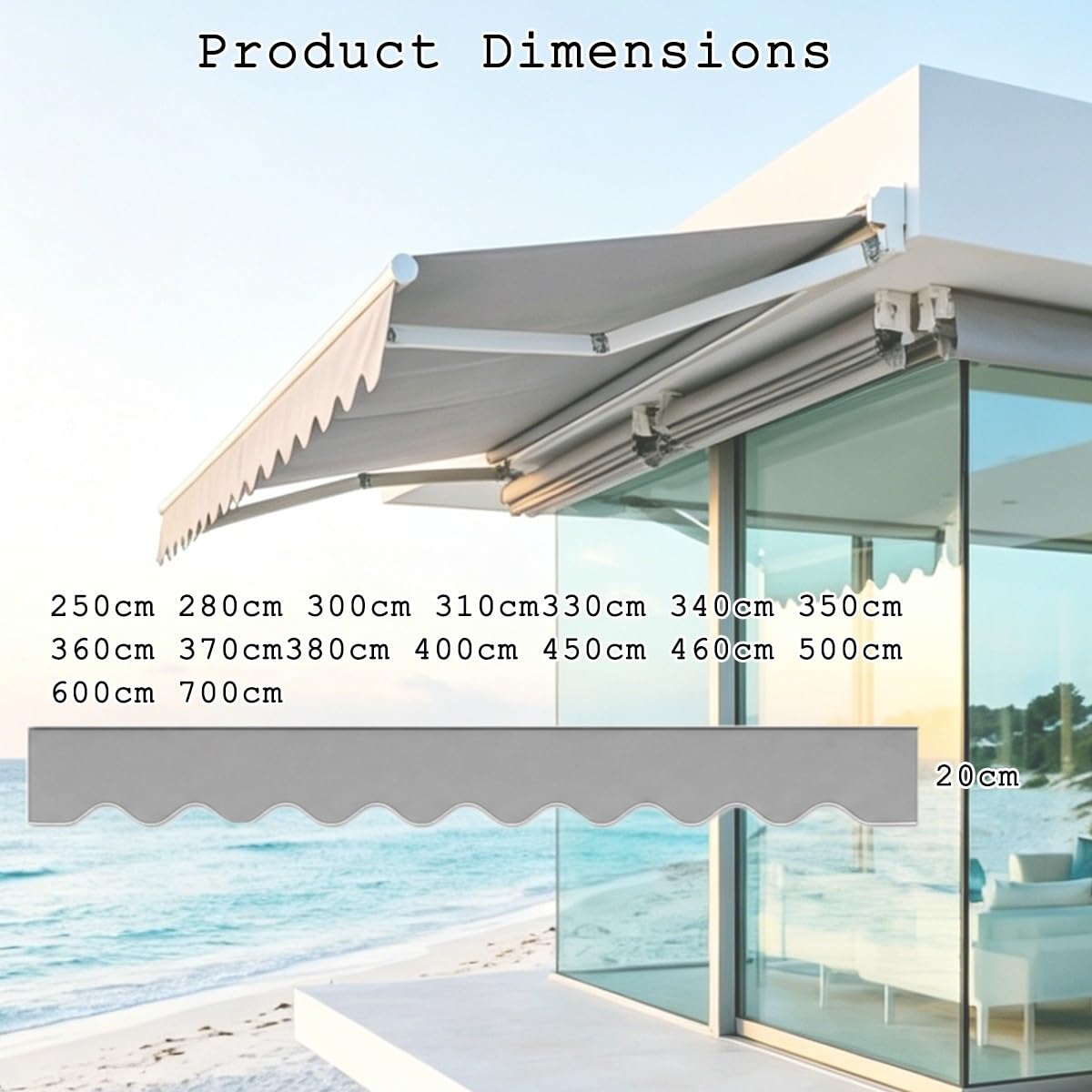 Tenda da Sole Retrattile Mantovana Frontale in Tela Resistente ai Raggi UV con Bordo Smerlato, per Patio e Terrazze