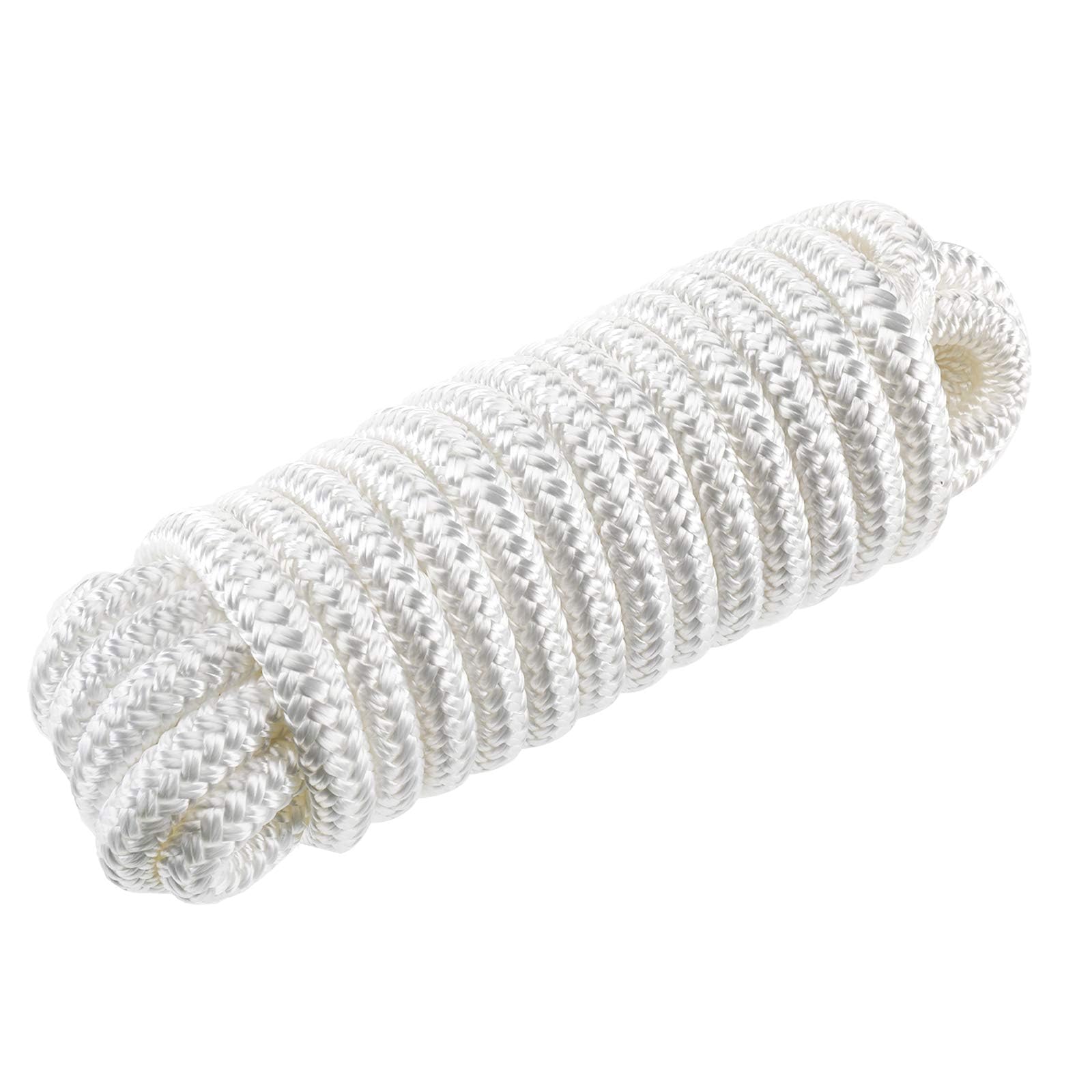 BOOMSTART 4 cuerdas para barco de 12 mm con ojo de nailon, doble trenzado, 12 mm de diámetro, 4,57 m, ojo 30,48 cm, carga de rotura: 2240 kg, color blanco