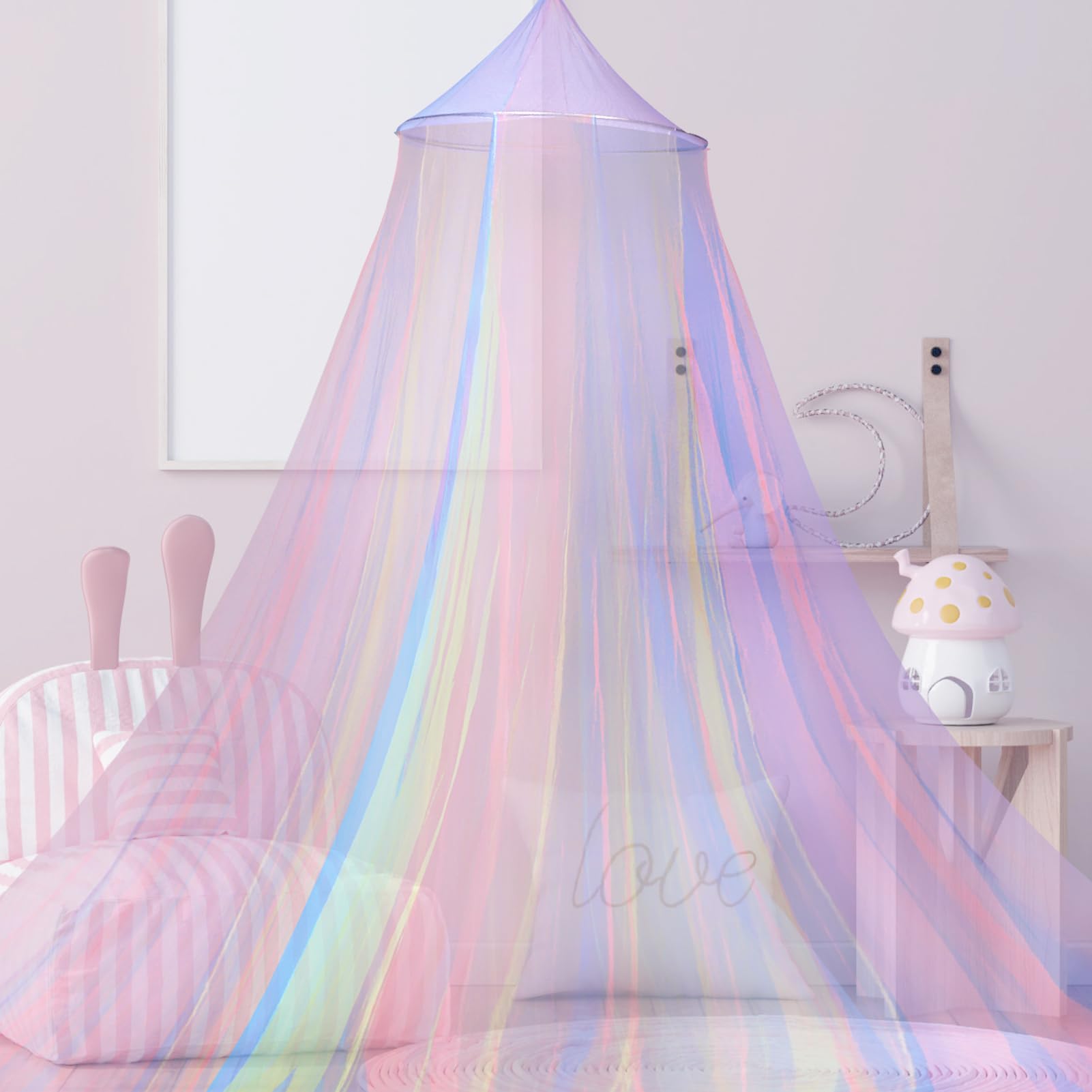 Kievano Betthimmel für Mädchen – Baldachin Kinderzimmer Regenbogen – Moskitonetz für Babybett, Einzelbett & Doppelbett – 60×250×1200 cm, mit Haken & Aufbewahrungsbeutel