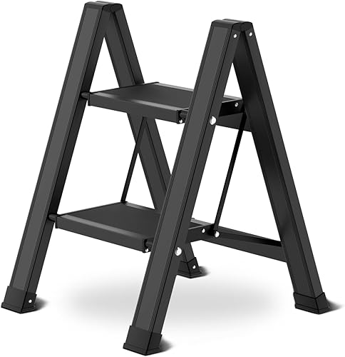 Miniatura 1 de Escalera plegable de 2 escalones con pedal ancho antideslizante, taburetes portátiles de aluminio ligero para adultos, escalera multiusos con