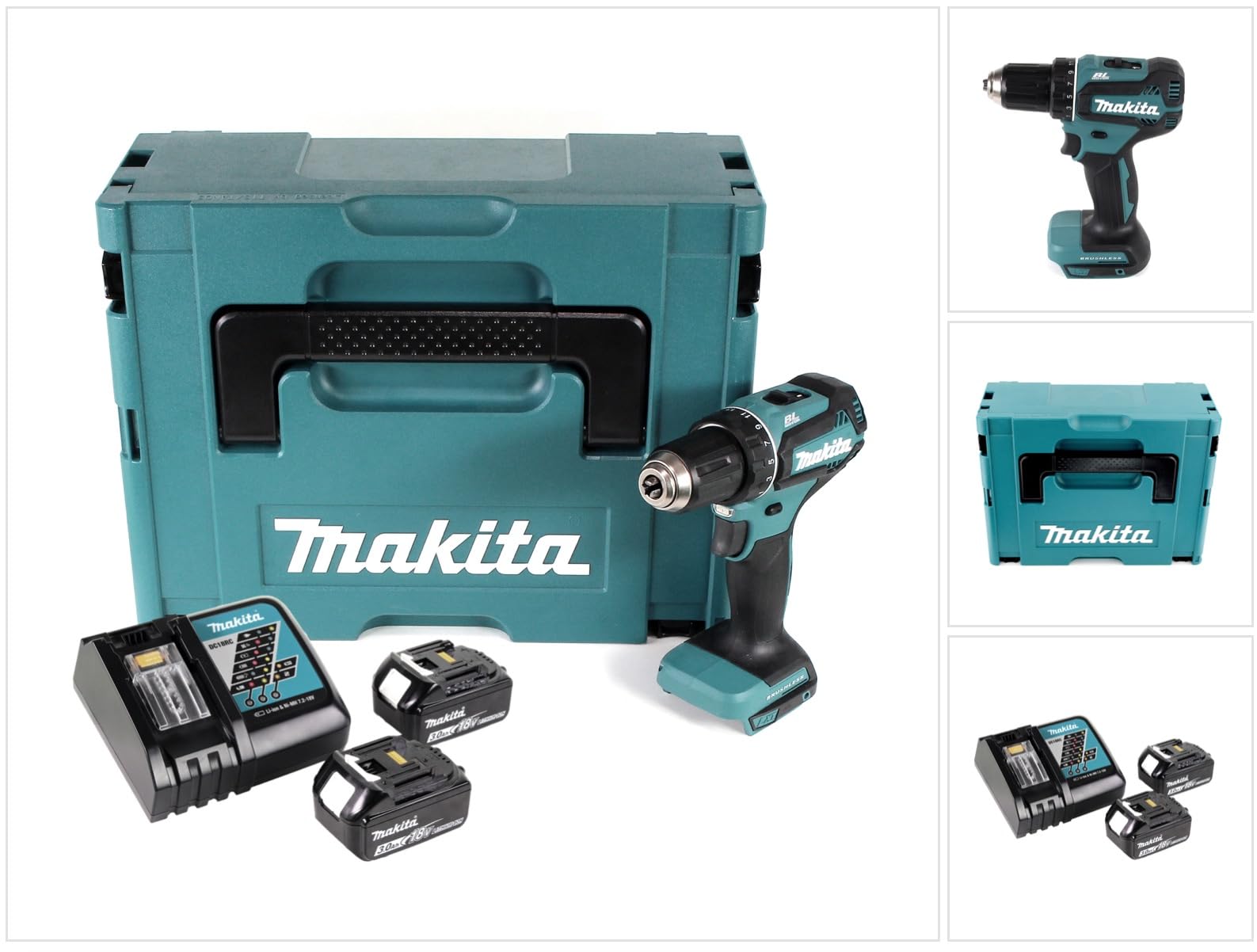 Makita DDF 485 RFJ - Taladro atornillador inalámbrico (18 V, con 2 baterías de 3 Ah y cargador en Makpac)