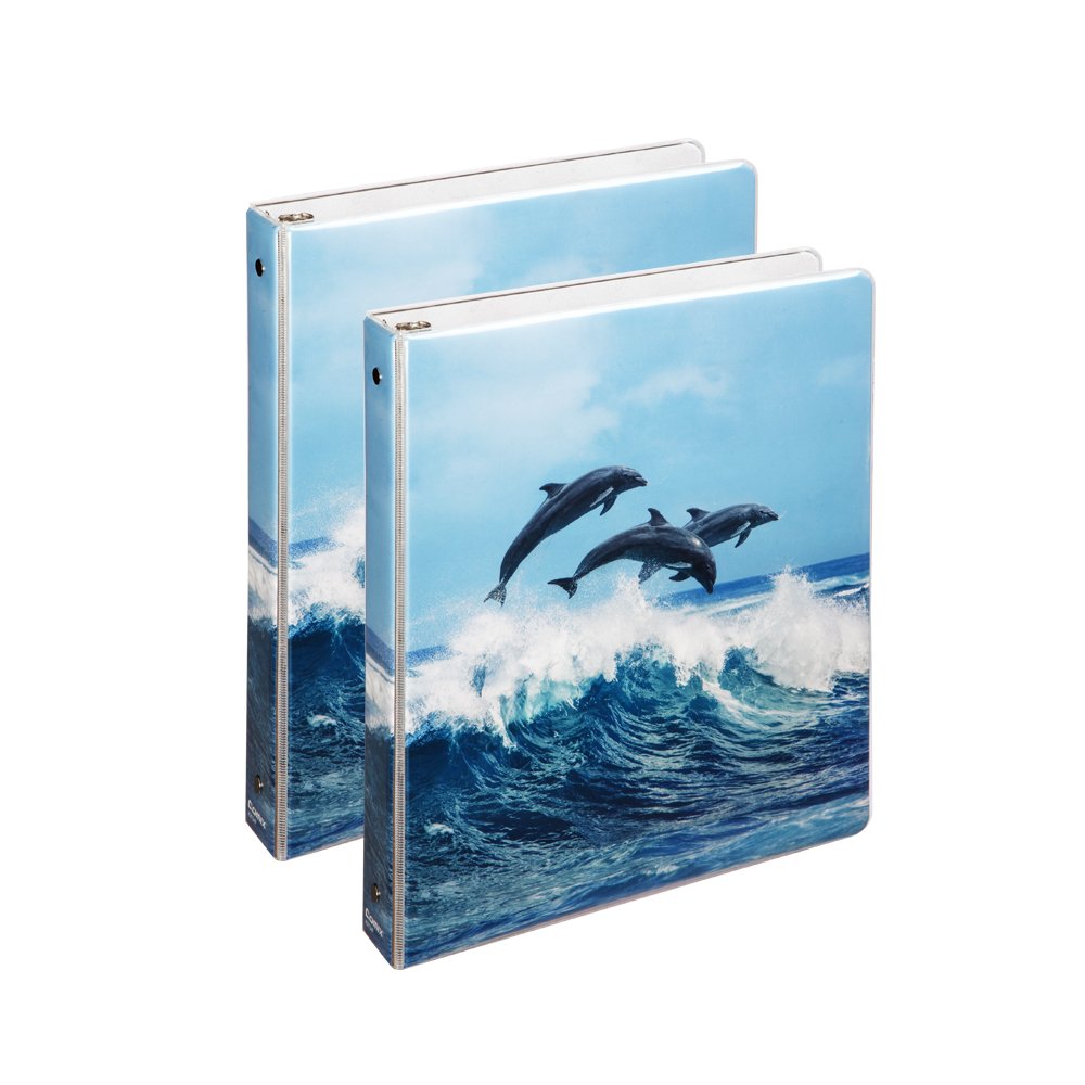COMIX 2 Pack Letter Size Three Ring Binder, Heavy Duty Premium Designer 3 Ring Binder 1 Inch, (A2134) Back to School/Campus (Air Dolphins)