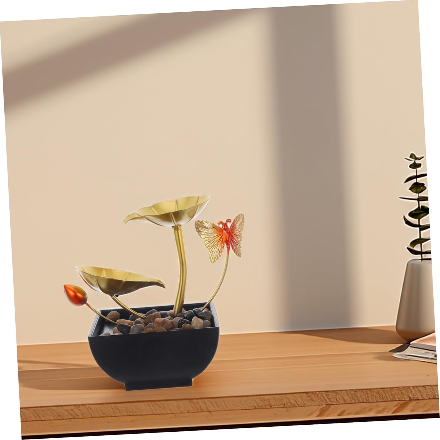 Alipis Indoor Waterfall Fountain Lotus Leaf Design Tabletop Water Feature for Home and Office Decor Air Humidification Natural River Rocks Zen Relaxation