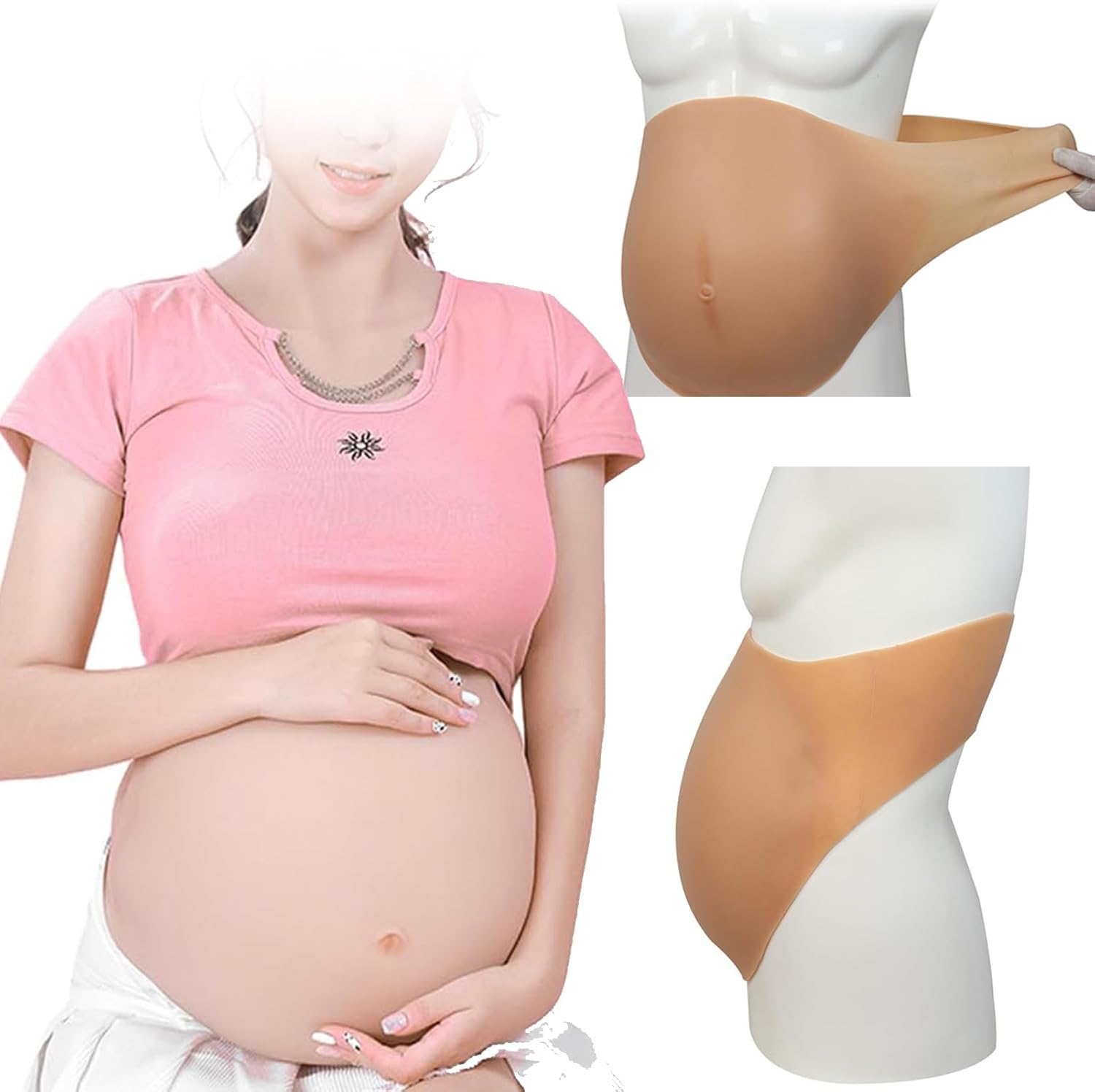 Realistic Fake Pregnant Belly 3-10 Months Silicone Pregnancy Bump Lightweight Cotton Filling for Maternity Props